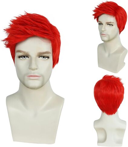 Mens Red Wig Short Layered Red Wig Male Red Wig Heat Resistant Synthetic Cosplay Costume Party Unisex Wig (Red) in Saudi Arabia
