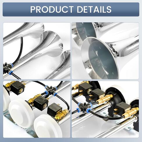 HIGHSOAR 12V/24V Truck Air Horn 150DB 3 Triple Trumpet Horns Kit universal for Car Train Boat in Kuwait