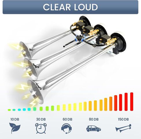 HIGHSOAR 12V/24V Truck Air Horn 150DB 3 Triple Trumpet Horns Kit universal for Car Train Boat in Kuwait