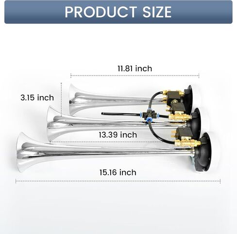 HIGHSOAR 12V/24V Truck Air Horn 150DB 3 Triple Trumpet Horns Kit universal for Car Train Boat in Kuwait