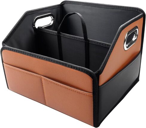 Leather Car Seat Organizer for Back Front Passenger Seats with 6 Storage Compartments 3 Carry Handles Front Seat Car Organizer for kids Multipurpose Car Organizers and Storage Brown and Black in Kuwait