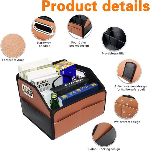 Leather Car Seat Organizer for Back Front Passenger Seats with 6 Storage Compartments 3 Carry Handles Front Seat Car Organizer for kids Multipurpose Car Organizers and Storage Brown and Black in Kuwait