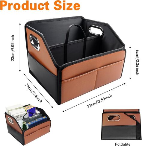 Leather Car Seat Organizer for Back Front Passenger Seats with 6 Storage Compartments 3 Carry Handles Front Seat Car Organizer for kids Multipurpose Car Organizers and Storage Brown and Black in Kuwait