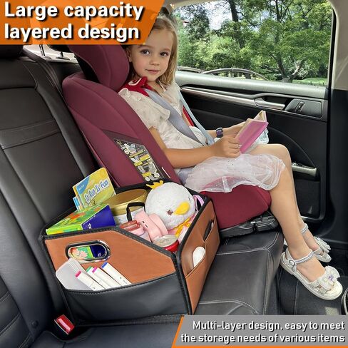 Leather Car Seat Organizer for Back Front Passenger Seats with 6 Storage Compartments 3 Carry Handles Front Seat Car Organizer for kids Multipurpose Car Organizers and Storage Brown and Black in Kuwait