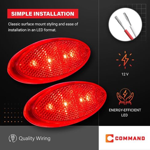 Command Electronics OEM 12V LED RV ومصباح خلوص بيضاوي للمقطورة مع عاكس مدمج - صنع في الولايات المتحدة الأمريكية - حامل سطحي - كهرماني وأحمر - 14 حزمة in Kuwait