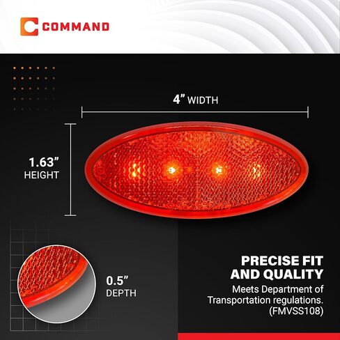 Command Electronics OEM 12V LED RV ومصباح خلوص بيضاوي للمقطورة مع عاكس مدمج - صنع في الولايات المتحدة الأمريكية - حامل سطحي - كهرماني وأحمر - 14 حزمة in Kuwait