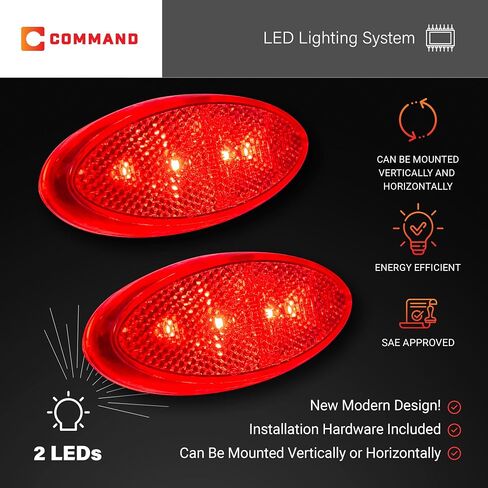 Command Electronics OEM 12V LED RV ومصباح خلوص بيضاوي للمقطورة مع عاكس مدمج - صنع في الولايات المتحدة الأمريكية - حامل سطحي - كهرماني وأحمر - 14 حزمة in Kuwait