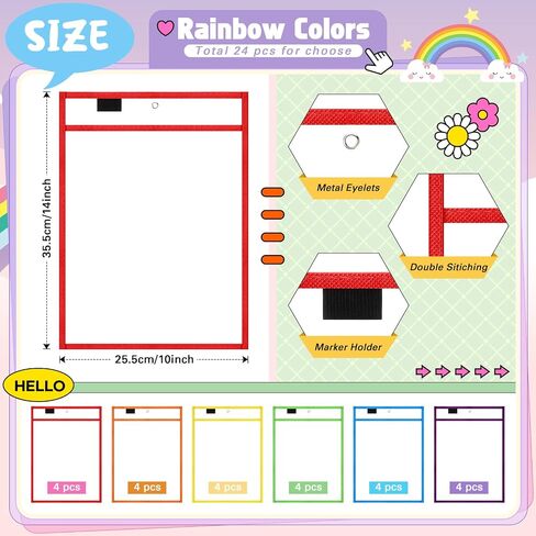 24 Pack Dry Erase Pocket Reusable Sleeves 10" x 14" Clear Plastic Sheet Protectors with Dry Erase Markers and Mini Sleeves Paper Teacher Supplies(Rainforest Green) in Kuwait