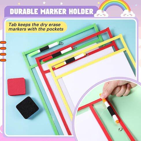 24 Pack Dry Erase Pocket Reusable Sleeves 10" x 14" Clear Plastic Sheet Protectors with Dry Erase Markers and Mini Sleeves Paper Teacher Supplies(Rainforest Green) in Kuwait