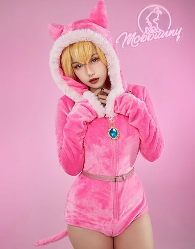 رومبير نسائي خوخي غامض وردي Bodycon منفوش نيسيي بيجامة ملابس منزلية بقلنسوة بذلة مع جوارب in Kuwait