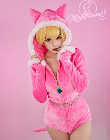 رومبير نسائي خوخي غامض وردي Bodycon منفوش نيسيي بيجامة ملابس منزلية بقلنسوة بذلة مع جوارب in Kuwait