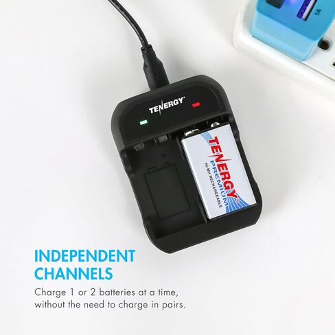 Tenergy TN141 2 Bay 9V Smart Charger with 2 Pack of Premium 9V NiMH 250mAh Rechargeable Batteries in Kuwait