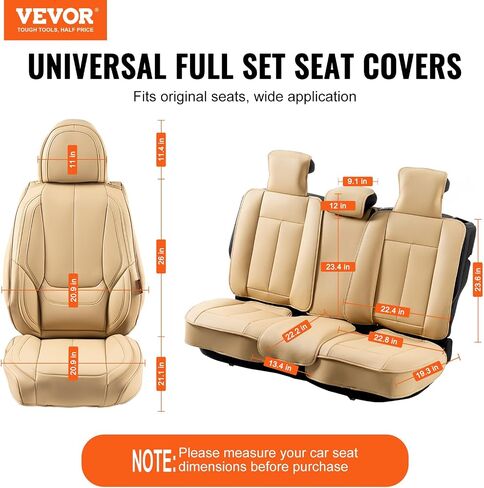 VEVOR Seat Covers, Universal Car Seat Covers Front Seats, 2pcs Faux Leather Seat Cover, Semi-Enclosed Design, Detachable Headrest and Airbag Compatible, for Most Cars SUVs and Trucks Beige in Saudi Arabia