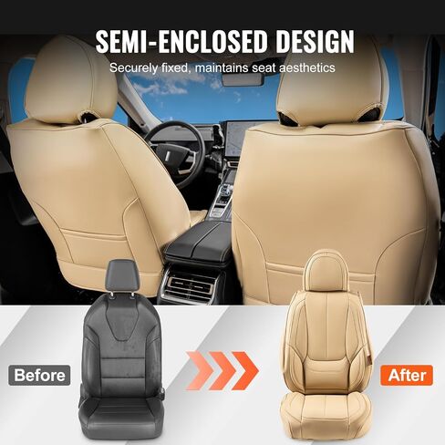 VEVOR Seat Covers, Universal Car Seat Covers Front Seats, 2pcs Faux Leather Seat Cover, Semi-Enclosed Design, Detachable Headrest and Airbag Compatible, for Most Cars SUVs and Trucks Beige in Saudi Arabia