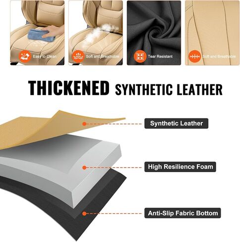 VEVOR Seat Covers, Universal Car Seat Covers Front Seats, 2pcs Faux Leather Seat Cover, Semi-Enclosed Design, Detachable Headrest and Airbag Compatible, for Most Cars SUVs and Trucks Beige in Saudi Arabia