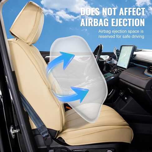 VEVOR Seat Covers, Universal Car Seat Covers Front Seats, 2pcs Faux Leather Seat Cover, Semi-Enclosed Design, Detachable Headrest and Airbag Compatible, for Most Cars SUVs and Trucks Beige in Saudi Arabia