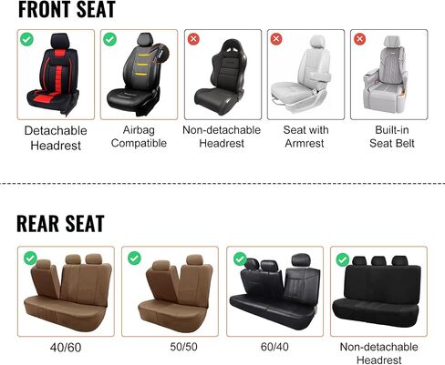 VEVOR Seat Covers, Universal Car Seat Covers Front Seats, 2pcs Faux Leather Seat Cover, Semi-Enclosed Design, Detachable Headrest and Airbag Compatible, for Most Cars SUVs and Trucks Beige in Saudi Arabia