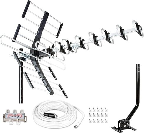 Five Star Outdoor HDTV Antenna up to 200 Mile Long Range, Attic or Roof Mount TV Antenna, Long Range Digital OTA Antenna for 4K 1080P VHF UHF Supports 4 TVs Installation Kit & J Mount in Kuwait