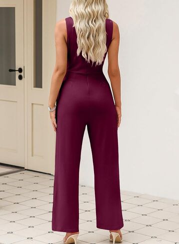 Happy Sailed Jumpsuits for Women Sleeveless Crewneck Cross Waist Wide Leg Long Pants Romper Dressy Business Casual Outfits in Saudi Arabia