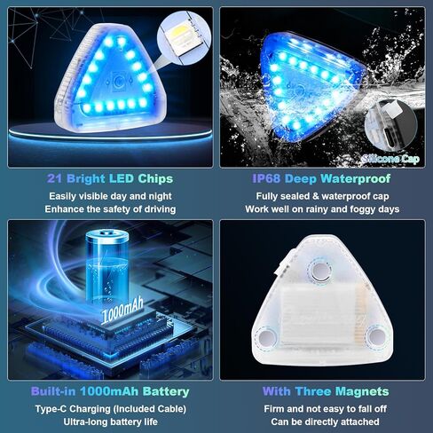 PIFOOG أضواء LED ستروب لاسلكية مع جهاز تحكم عن بعد مضاد للتصادمات، سطوع عالي، مغناطيسي قابل لإعادة الشحن، 7 ألوان، مصباح وامض للسيارة والدراجات النارية والشاحنات والدراجات الليلية، ضوء تحذير للطوارئ قطعتان in Kuwait
