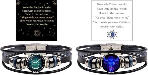 2Pcs Zodiac Tie Bracelets Manifestation Zodiac Signs Bracelet Spirit 12 Constellation Handmade Bead Woven Multilayer Adjustable Leather Bracelet Jewelry Accessories Gift for Constellation Lover in Saudi Arabia