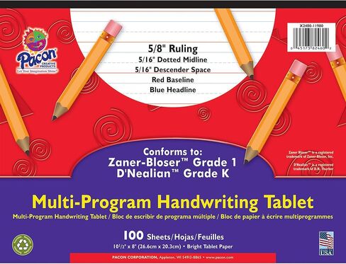 Multi-Program Handwriting Tablet 5/8" Ruling 5/16" Dotted Midline 5/16" Descende Space 100 Sheets by PACON in Saudi Arabia