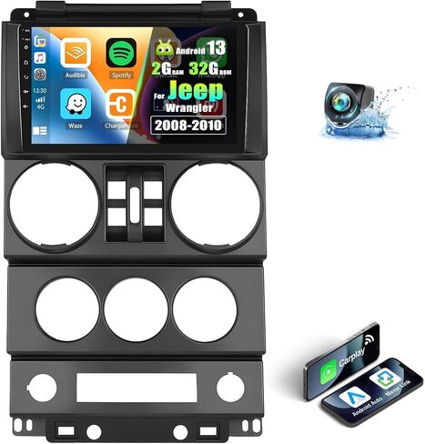 [2+64G] Android 13 Car Stereo for Jeep Wrangler 2008-2010 with Apple Carplay&Android Auto,9 Inch Touch Screen Car Radio with Mirror Link GPS WiFi Bluetooth FM/RDS SWC Dual USB/AUX-in+Backup Camera in Saudi Arabia