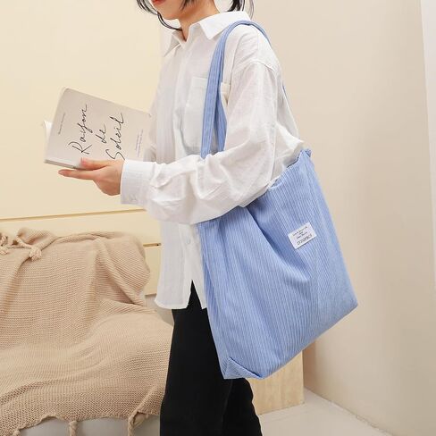 Corduroy Tote Bag for Women Large Hobo Bags Tote Bag with Zipper Casual Shoulder Handbags Work Shopping Bag in Saudi Arabia