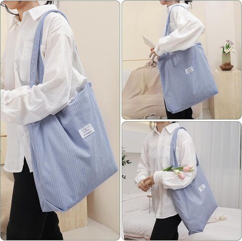 Corduroy Tote Bag for Women Large Hobo Bags Tote Bag with Zipper Casual Shoulder Handbags Work Shopping Bag in Saudi Arabia