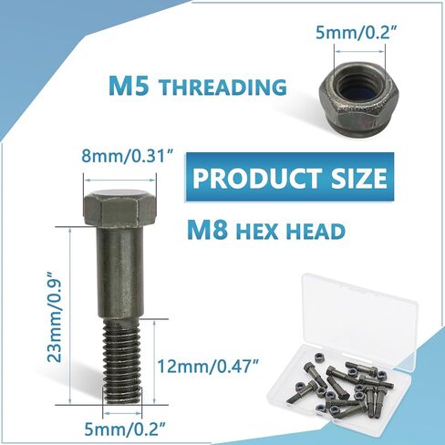 Motorcycle Handlebar Lever Pivot Bolt in Low Carbon Steel Material,M8 Hex Head,M5 Threading,Overall Lenght 24mm,Compatible with Handlebar Brake Lever，Pack of 10 in Kuwait