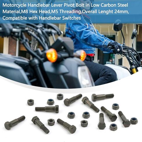 Motorcycle Handlebar Lever Pivot Bolt in Low Carbon Steel Material,M8 Hex Head,M5 Threading,Overall Lenght 24mm,Compatible with Handlebar Brake Lever，Pack of 10 in Kuwait