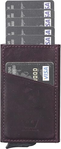 Leather Wallet, Leather Card Holder, Minimalist Mechanical Personalized Wallet Card,RFID Pop Up Leather Card Holder, Best Gift for Her (Pink) in Saudi Arabia
