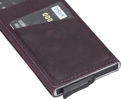 Leather Wallet, Leather Card Holder, Minimalist Mechanical Personalized Wallet Card,RFID Pop Up Leather Card Holder, Best Gift for Her (Pink) in Saudi Arabia