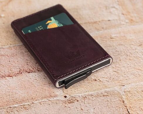 Leather Wallet, Leather Card Holder, Minimalist Mechanical Personalized Wallet Card,RFID Pop Up Leather Card Holder, Best Gift for Her (Pink) in Saudi Arabia
