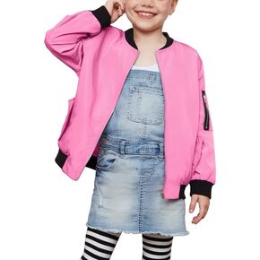 QPANCY Girls Bomber Jacket Classic Zip Up Flight Outerwear Kids Casual Coat with Pockets