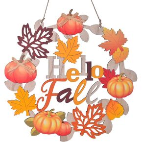 Hello Fall Wreaths for Front Door, Wooden Welcome Sign for Fall Decor, Maple Leaf Fall Door Sign Ornament, Wood Farmhouse Pumpkin Door Decor, Rustic Fall Door Hanger for Porch Home (FALL)