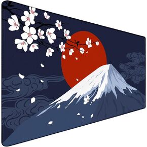 Japanese Sakura Desk Pad Mat Large Gaming Mouse Pad, 31.5" x 15.7" Large Extended Mousepad Protector with Stitched Edges Non-Slip Waterproof Rubber Base for Computers Laptop Home Office Accessories