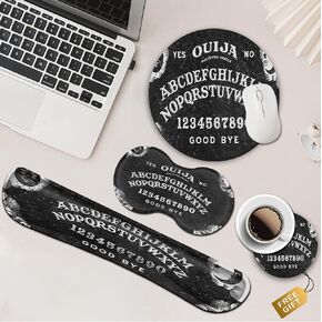 Black Mouse Pad with Stitched Edge, Non-Slip Rubber Base, Cartoon Ouija Board Witch Pattern, Ergonomic MousePad with Memory Foam Keyboard Wrist Rest,Office Accessories for Women Men Office Typing in Saudi Arabia