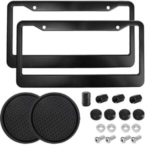 2 Pack License Plate Frame for Car Metal Aluminum Rust-Proof License Plate Holder Cover Front Rear Number Tag Frame for Men Women (Black)