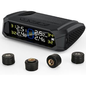 RV Tire Pressure Monitoring System, M7-3 TPMS (0-87 PSI) Tire Pressure Monitor System with Solar Charger, RV TPMS with 4 sensors & 5 Alarm Modes, 2024 Updated LCD Display, Auto Sleep Mode