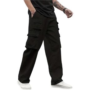 Verdusa Men's Cargo Pants Drawstring Waist Straight Leg Work Pants Trousers with Pockets