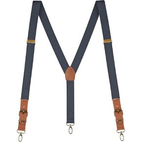 Buyless Fashion Leather End Suspenders for Men - 48" Elastic Adjustable Straps 1" - Y Back with Metal Hooks