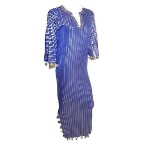Belly Dance Nancy Stretchy Galabeya Dress Costume Saidi Baladi (Blue X Silver)