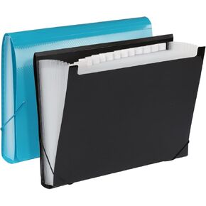 Oxford Plastic Expanding File, 7 Pocket File Organizer with Flap & Cord, Accordion Folder for Letter Size Paper, 2 Pk with Tabs, Black, Blue (52001)
