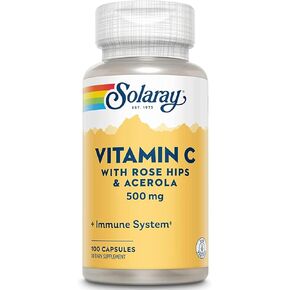 Solaray C w/Rose HIPS & Acerola Two-Stage, Timed-Release, Veg Cap (Btl-Plastic) 500mg | 100ct