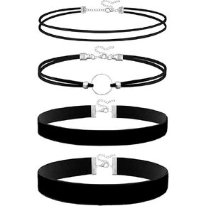4pcs Black Choker Necklace for Women Black Velvet Choker Set Black Choker Necklaces Classic Chokers for Women Girls Adjustable Gothic Lace Black Collar Necklace for Party Cosplay Choker Jewelry
