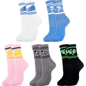 Pickleball Gifts for Women 5 Pairs Womens Pickleball Socks Funny Socks for Women Fun Novelty Funky Cool Crazy Dress Socks Women’s Crew Socks Pickleball Accessories