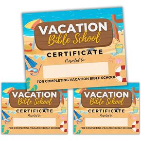 Vacation Bible School VBS Certificate of Completion Award | 50 pk 8.5x11" Under The Sea Breaker Rock Beach Ocean Themed Participation