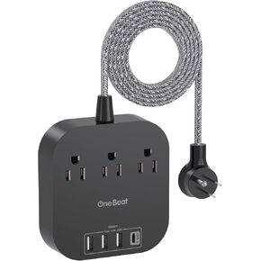 Power Strip with USB C, 3 Outlets 4 USB Ports (22.5W/4.5A) Desktop Charging Station, Flat Plug, 5ft Braided Extension Cord, Non Surge Protector for Travel, Cruise Ship, ETL Listed, Black