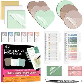 Transparent Sticky Notes,1120 Sheets Clear Sticky Notes with Pen, Waterproof Annotation Kit, Self-Adhesive Translucent Writable Index Tabs for Annotation Books, Bible Journaling Study Office School